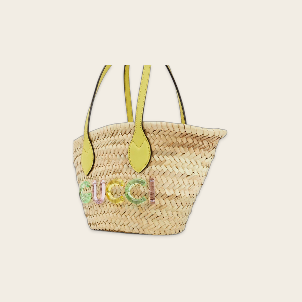Gucci Logo Straw Tote Bag