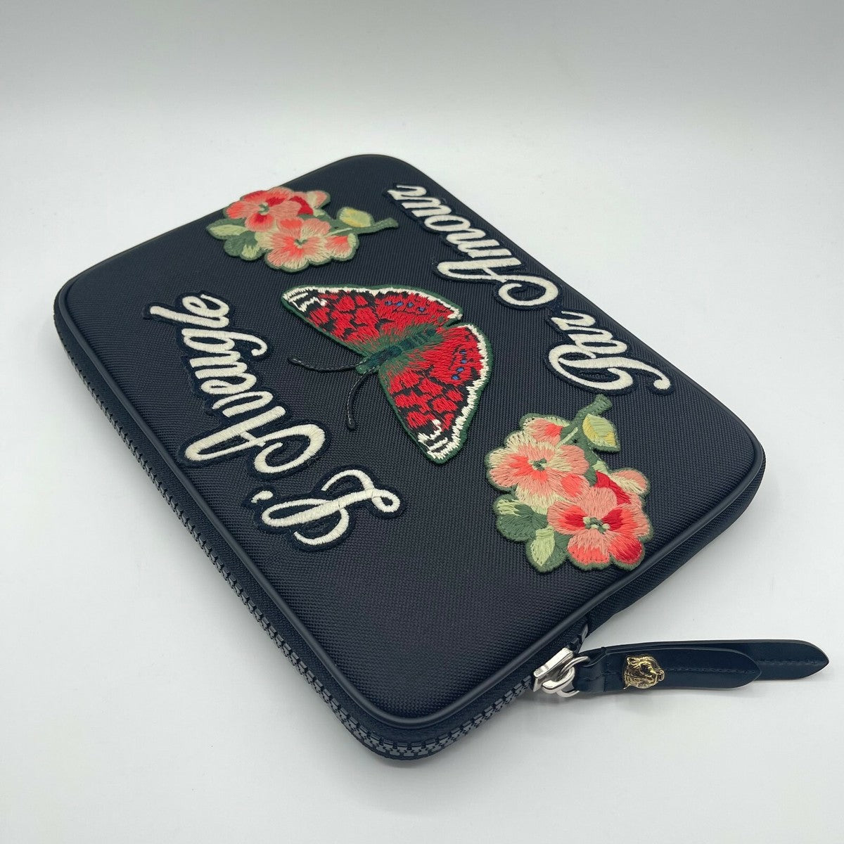 Gucci Black Embroidered Pouch Bag