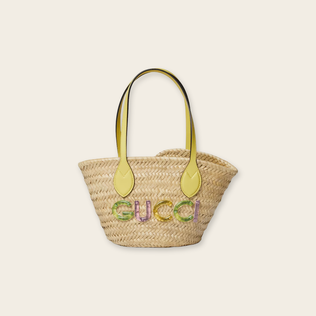 Gucci Logo Straw Tote Bag
