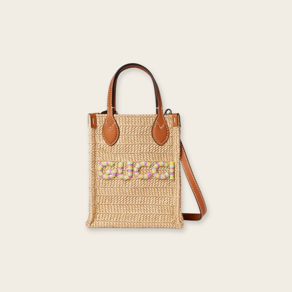 Gucci Super Mini Straw-Effect Bag Fabric