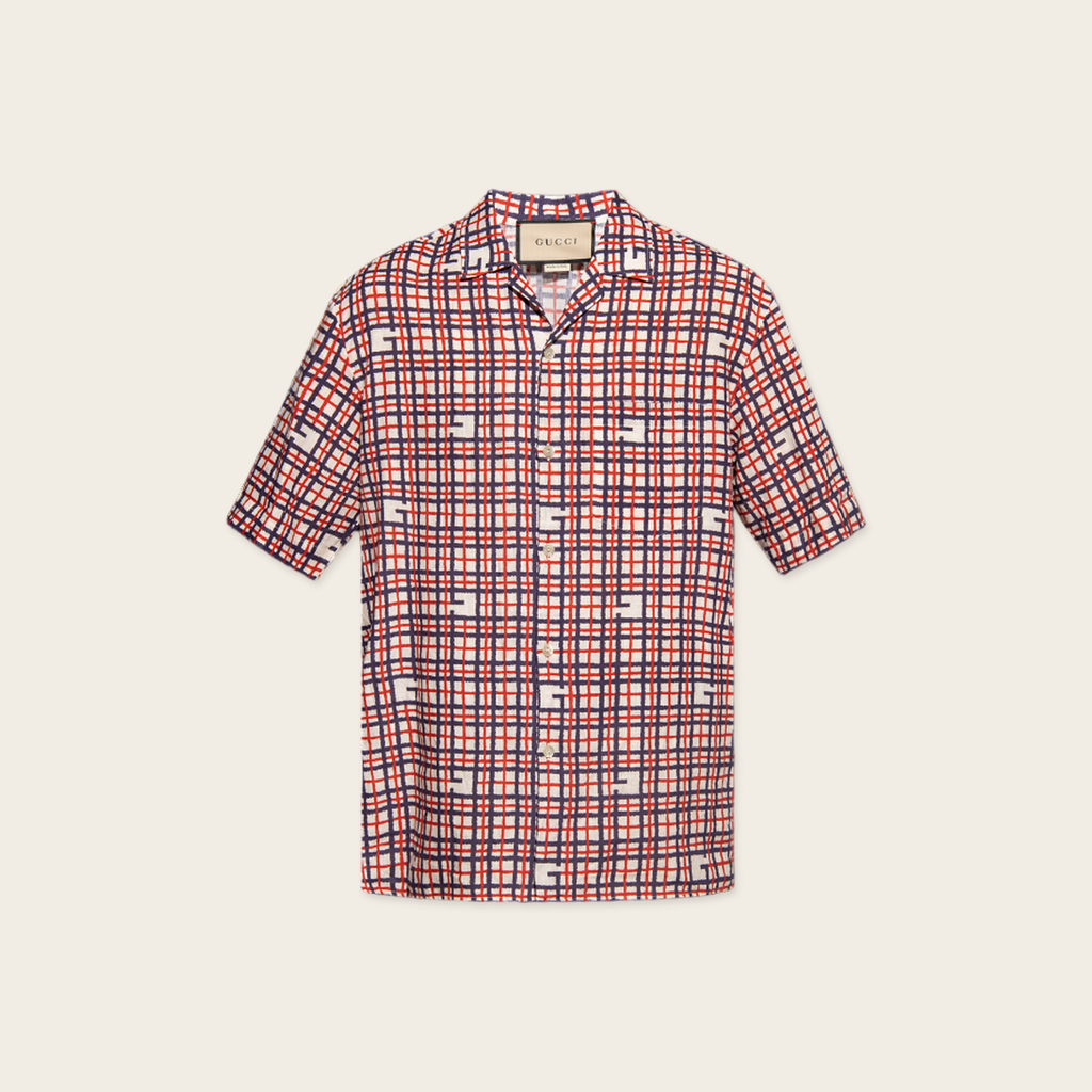 Gucci Bowling Hawaii Plaid Linen Shirt