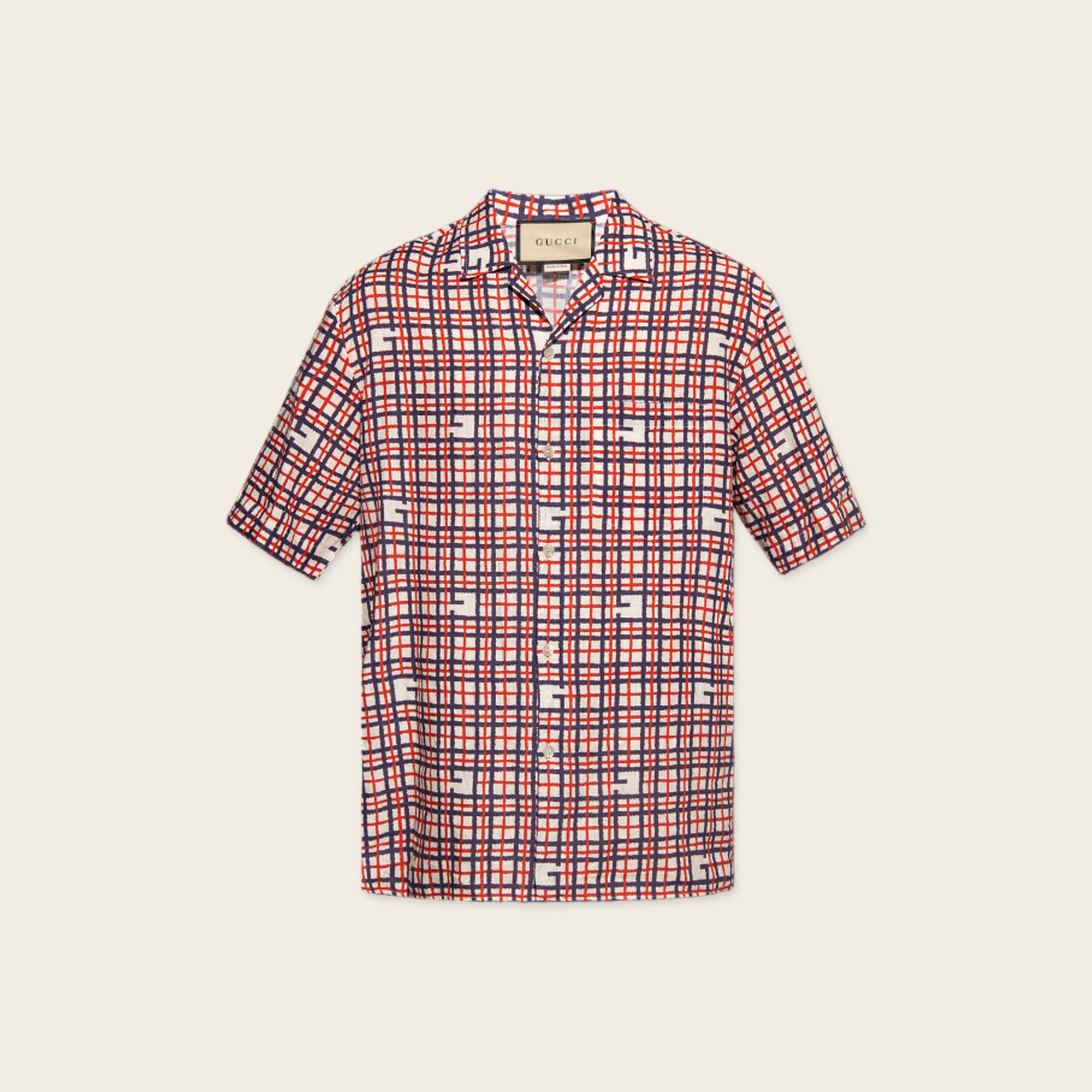 Gucci Bowling Hawaii Plaid Linen Shirt