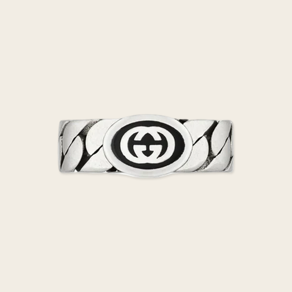 Gucci Interlocking Enamelled Sterling Silver Ring