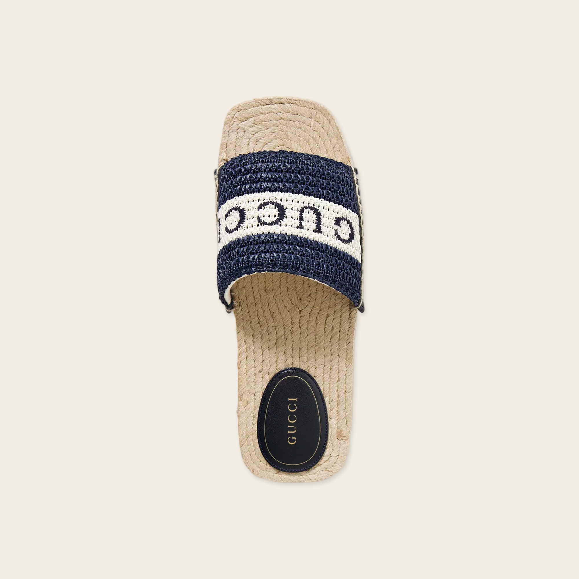 Gucci Numa Embroidered Striped Raffia Slides