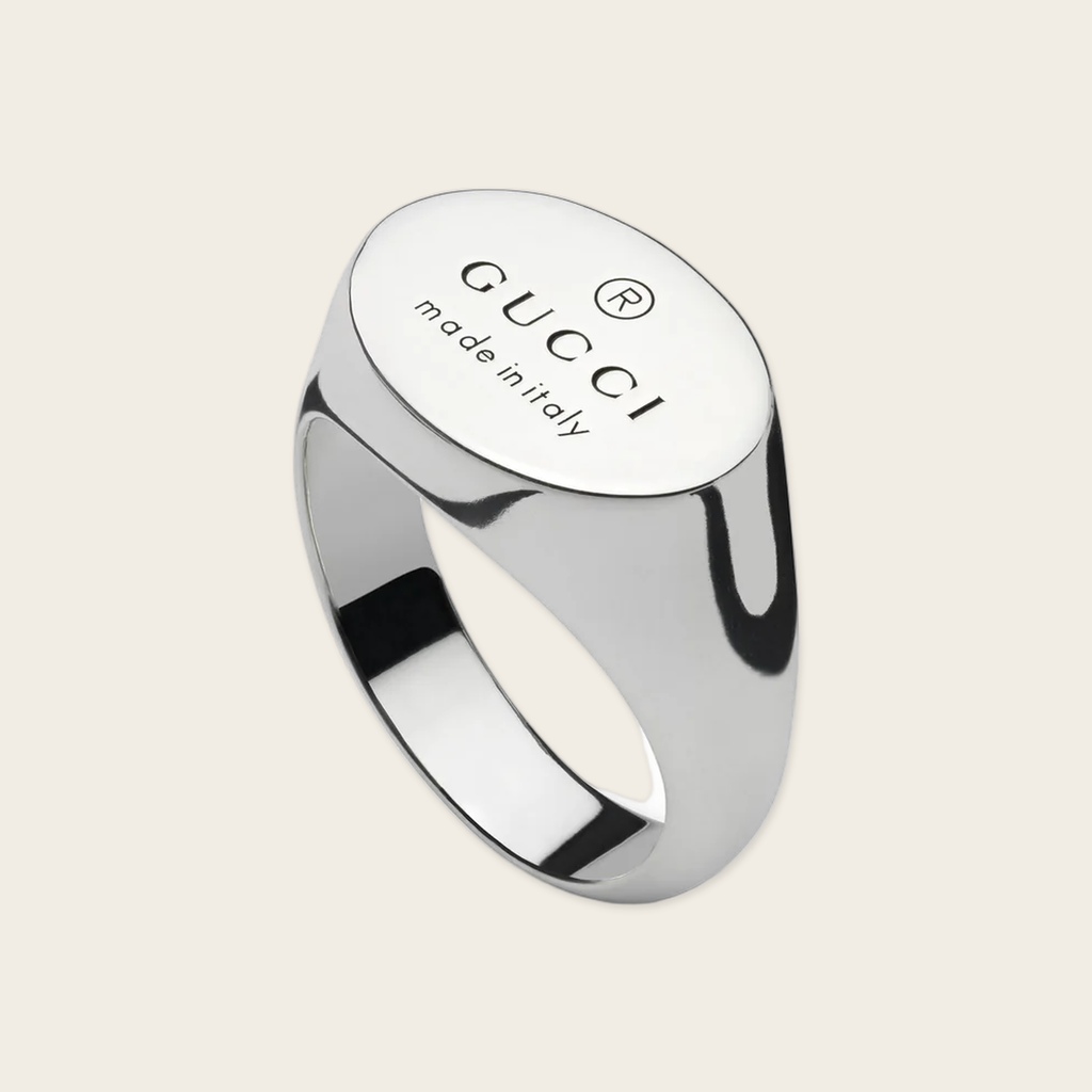 Gucci Trademark Sterling Silver Oval Signet Ring