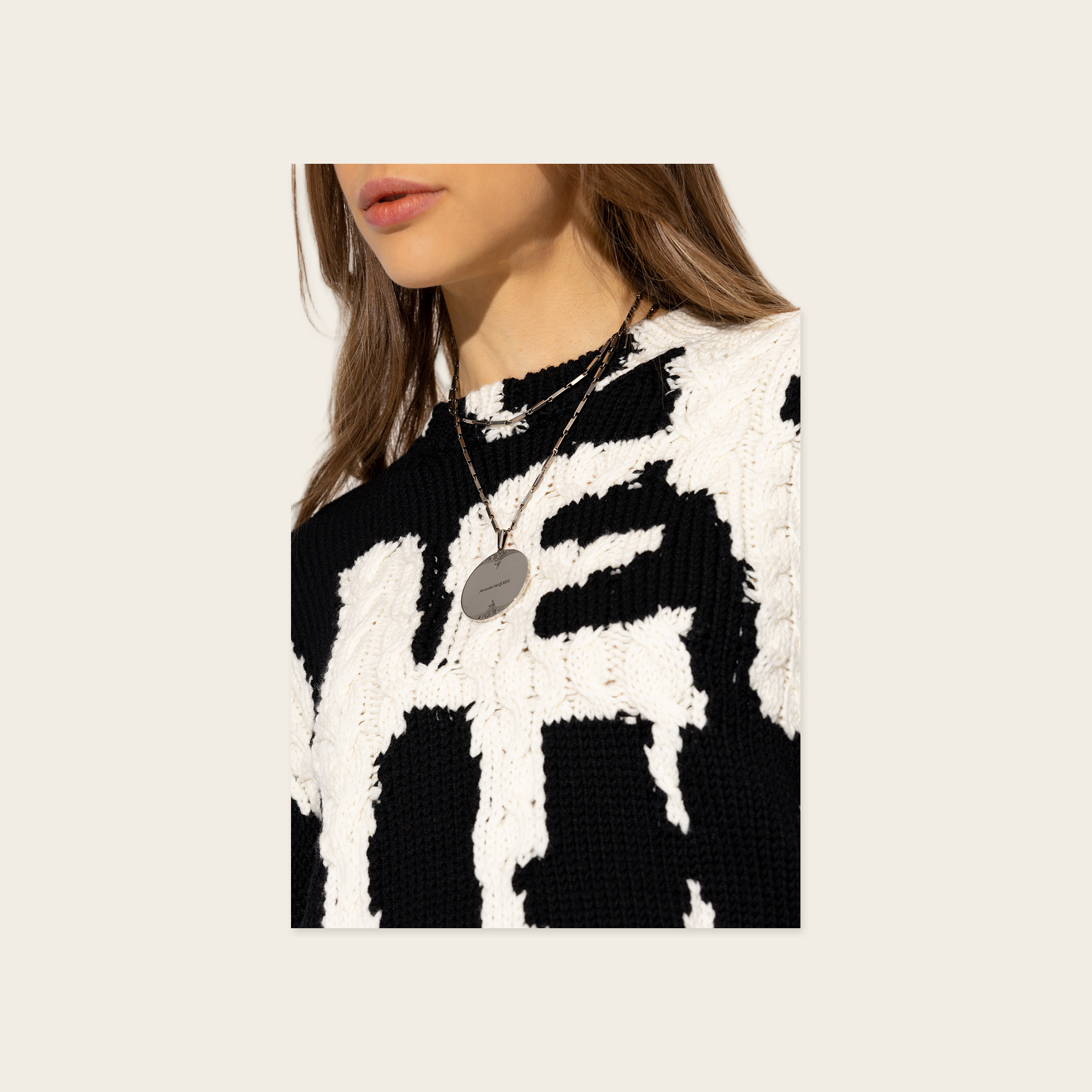 Alexander McQueen Oversized Medallion Necklace Alexander McQueen Oversized Medallion Necklace with double chain, logo engraved Medallion with aged look. Composition Brass
