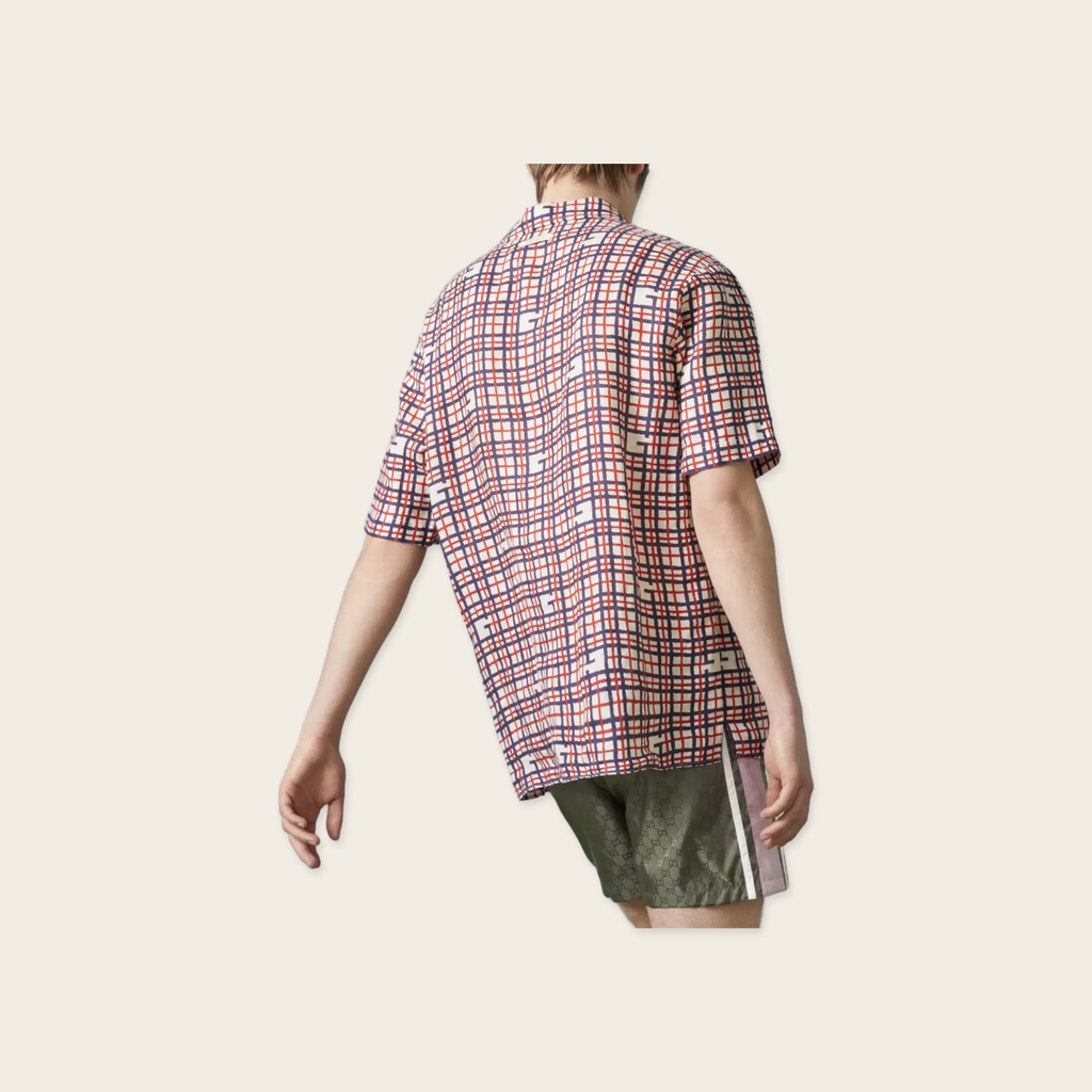 Gucci Bowling Hawaii Plaid Linen Shirt