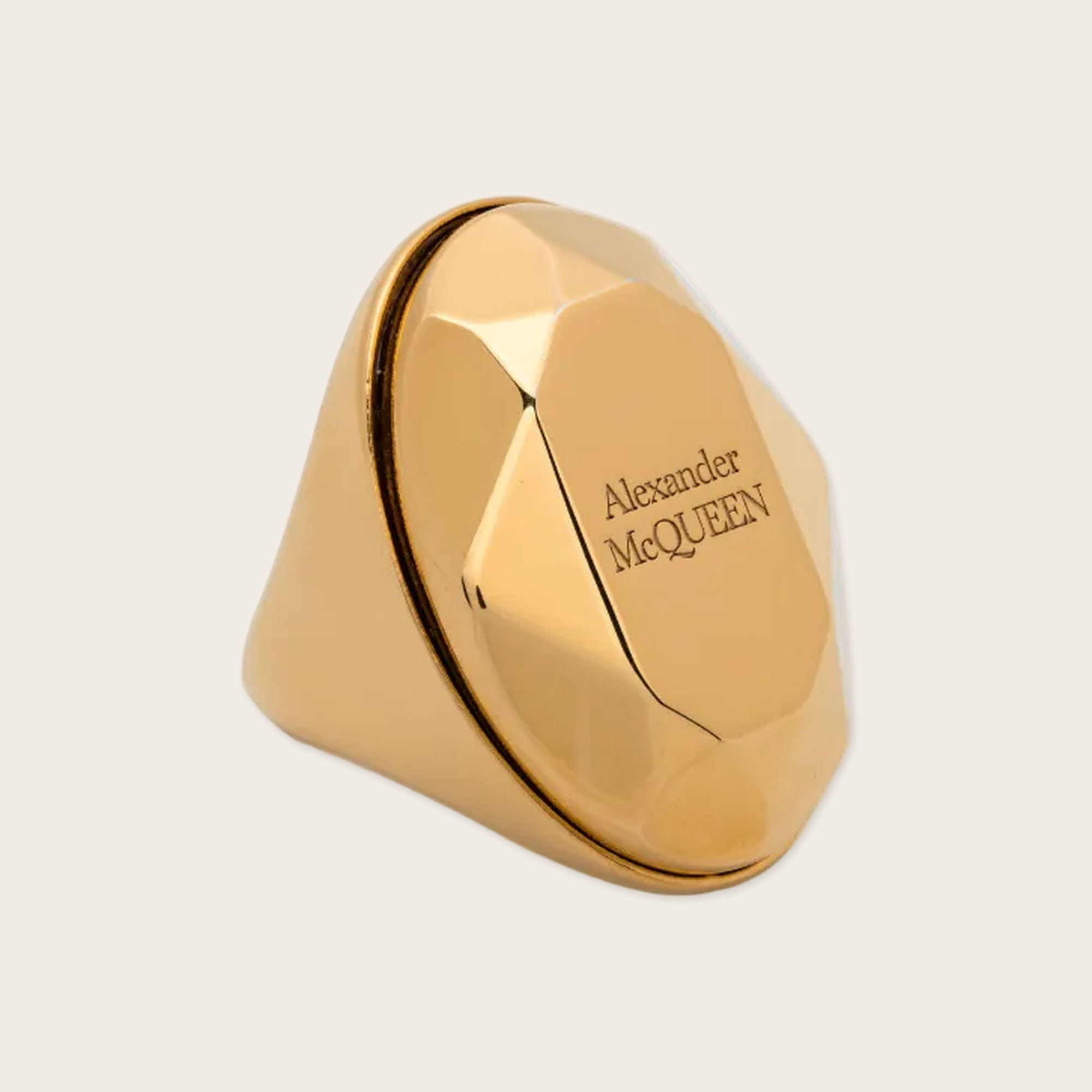 Alexander McQueen Faced Stone Gold Ring