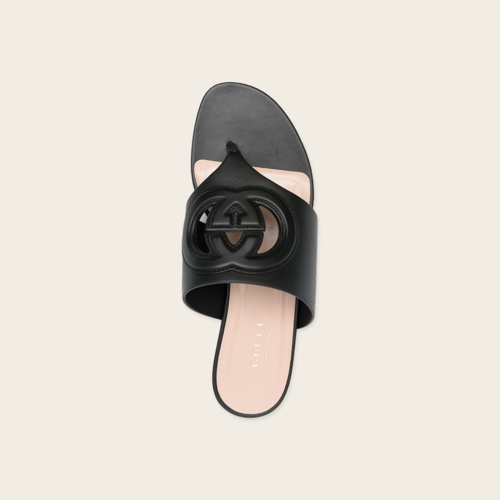 Gucci Cut GG Leather Flat Thong Sandals