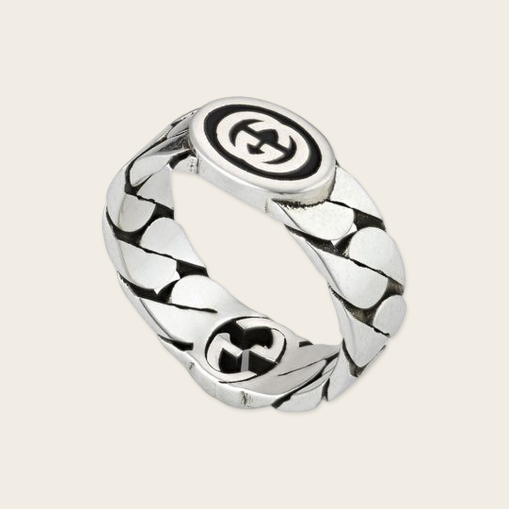 Gucci Interlocking Enamelled Sterling Silver Ring