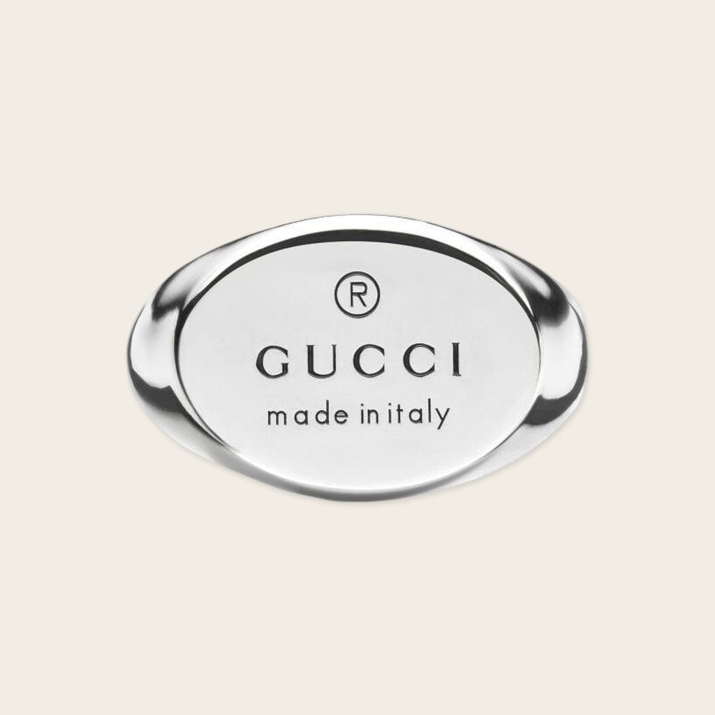 Gucci Trademark Sterling Silver Oval Signet Ring