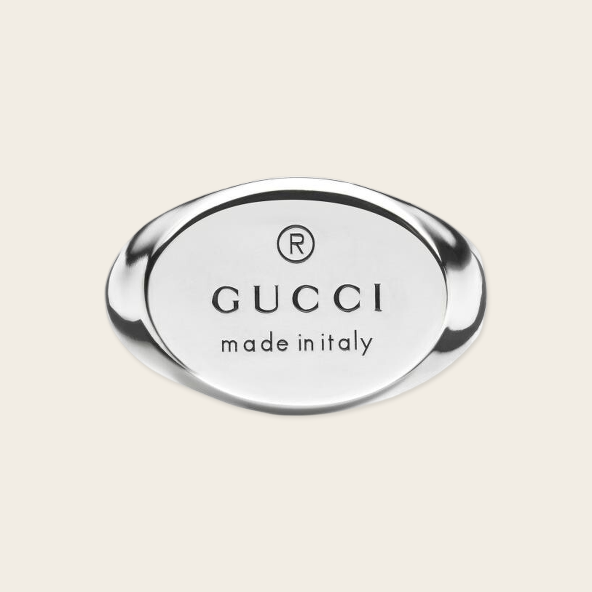 Gucci Trademark Sterling Silver Oval Signet Ring