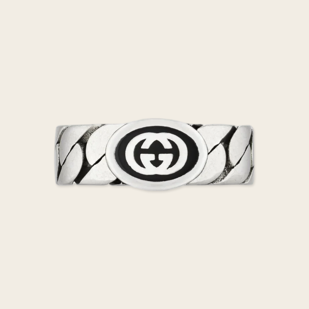 Gucci Interlocking Enamelled Sterling Silver Ring