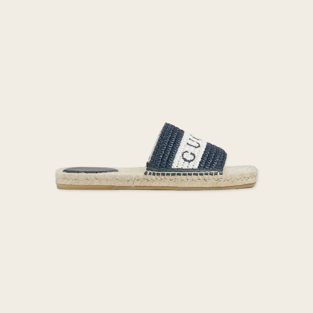 Gucci Numa Embroidered Striped Raffia Slides