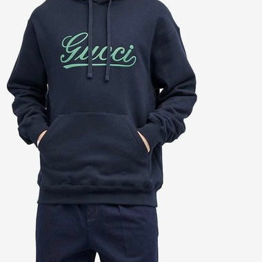 Gucci Script Logo Hoodie — Navy