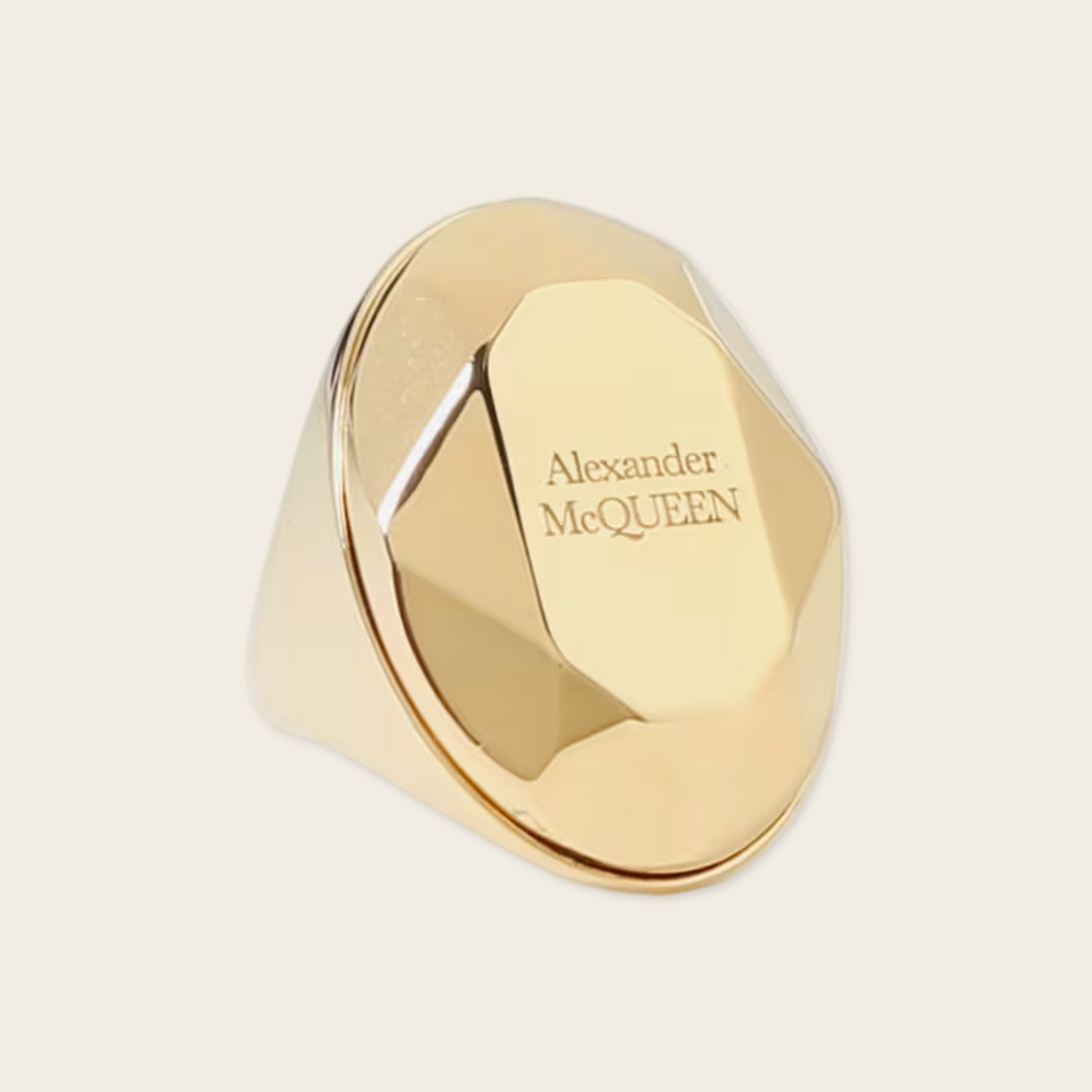 Alexander McQueen Faced Stone Gold Ring