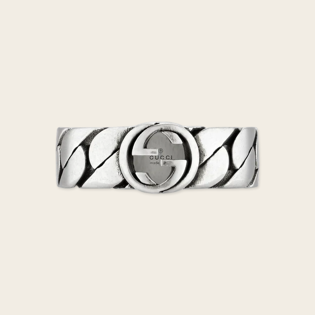 Gucci Interlocking Enamelled Sterling Silver Ring