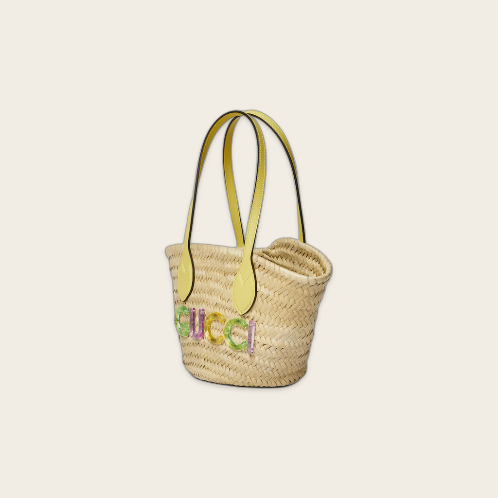 Gucci Logo Straw Tote Bag