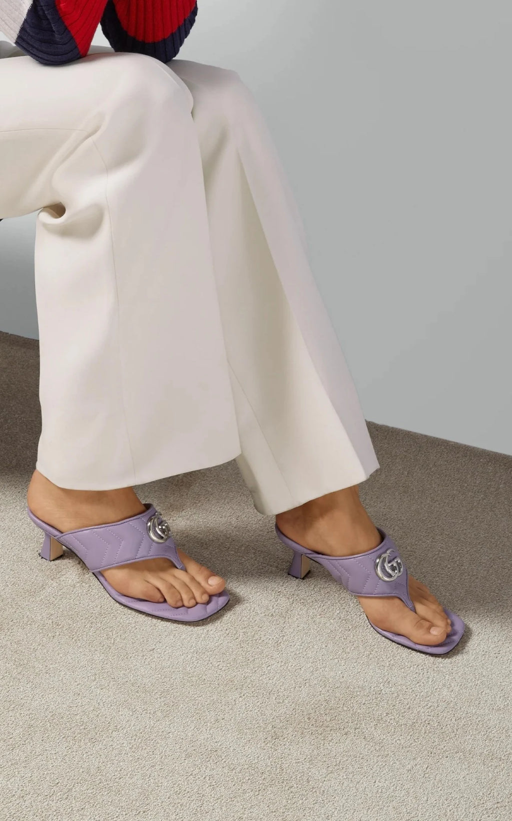 Gucci Heeled Double G Thong Sandals — Lilac