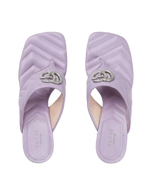 Gucci Heeled Double G Thong Sandals — Lilac