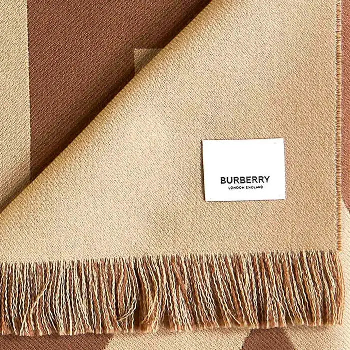 Burberry Jacquard Logo Wool Scarf — label and fringe detail