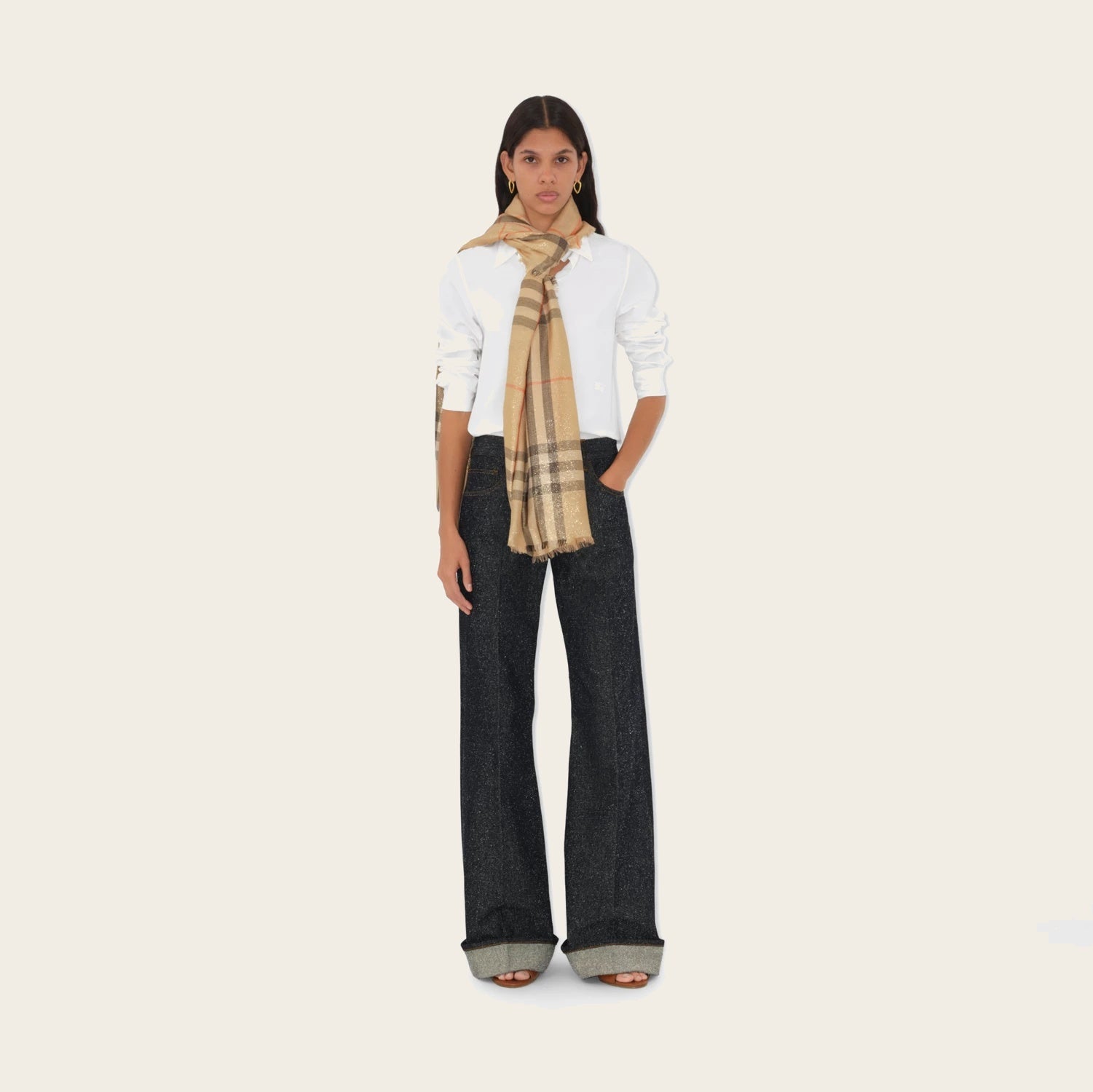 Burberry Vintage Check Scarf with Gold