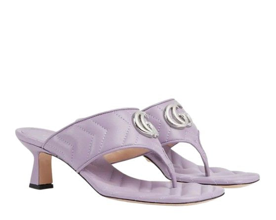Gucci Heeled Double G Thong Sandals — Lilac