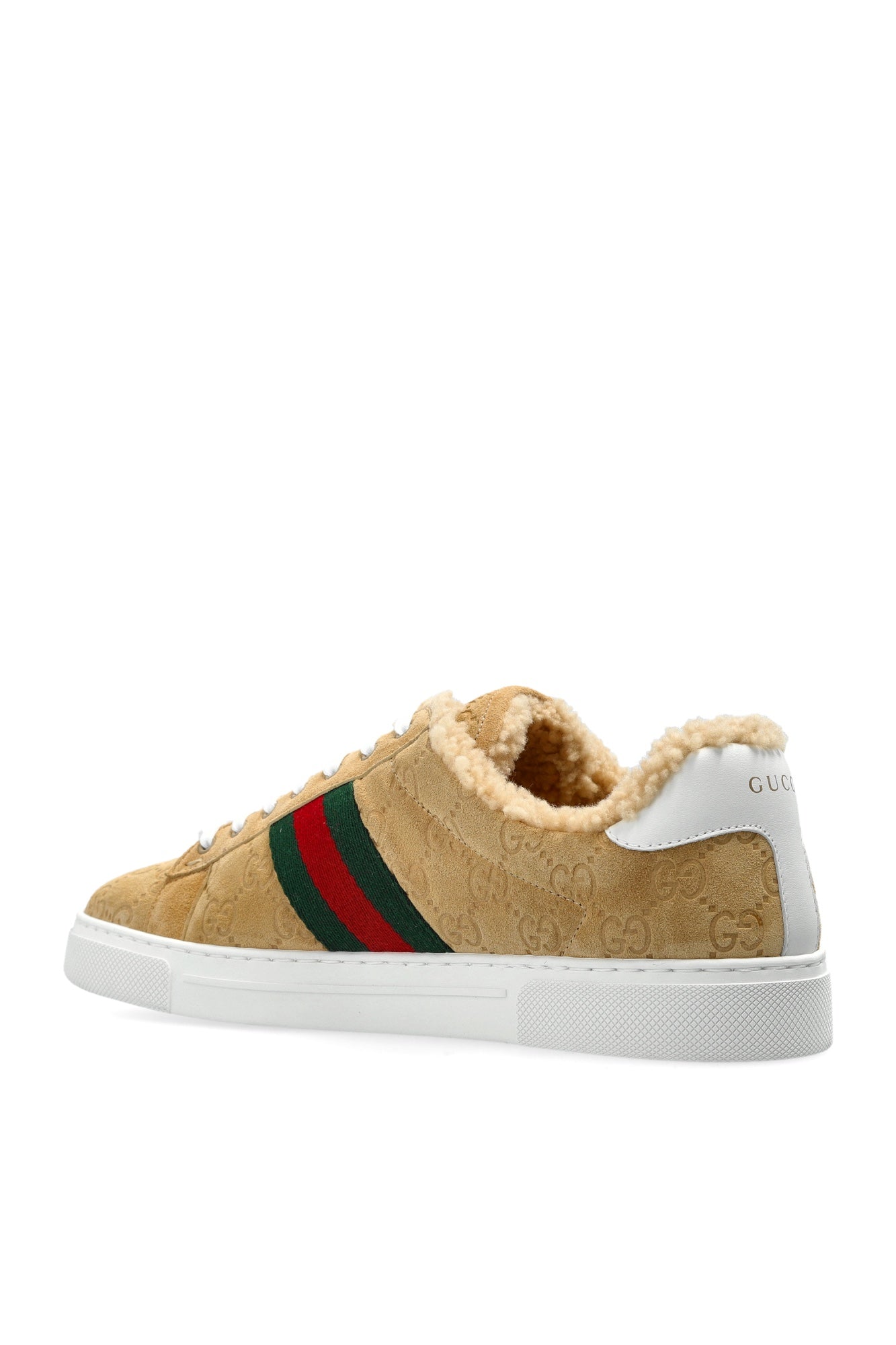 Gucci Fur Ace Sneakers in Beige