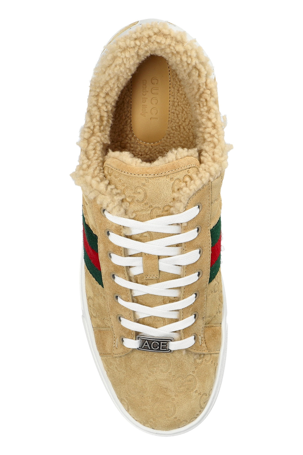 Gucci Fur Ace Sneakers in Beige