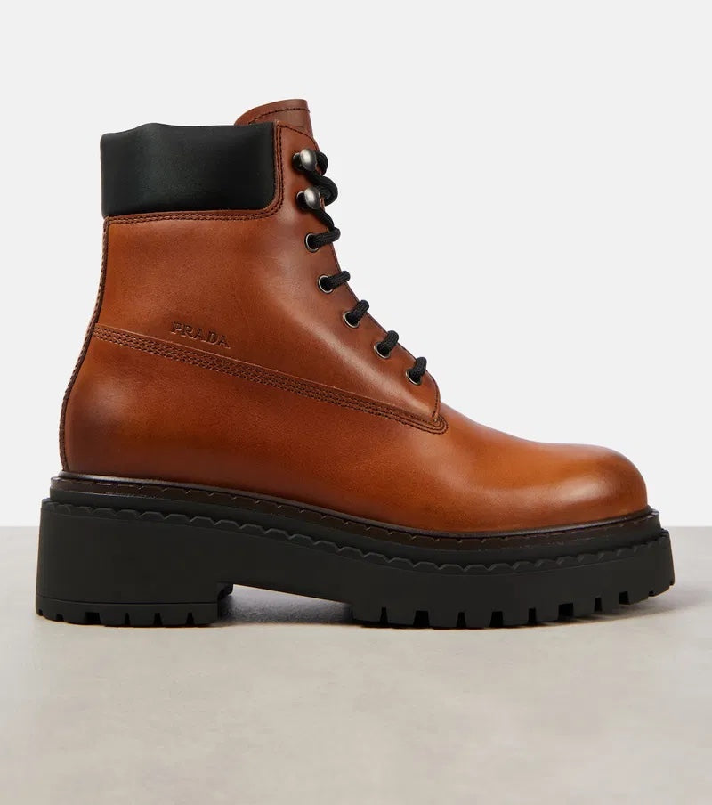 Prada Re-Nylon and Leather Lace-Up Boots