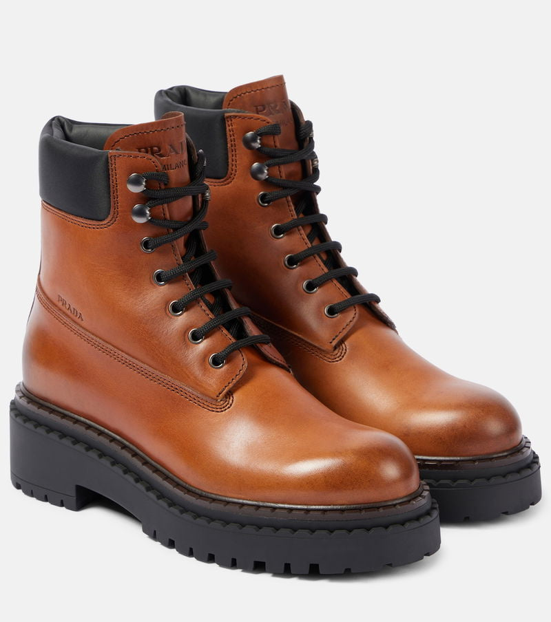 Prada Re-Nylon and Leather Lace-Up Boots