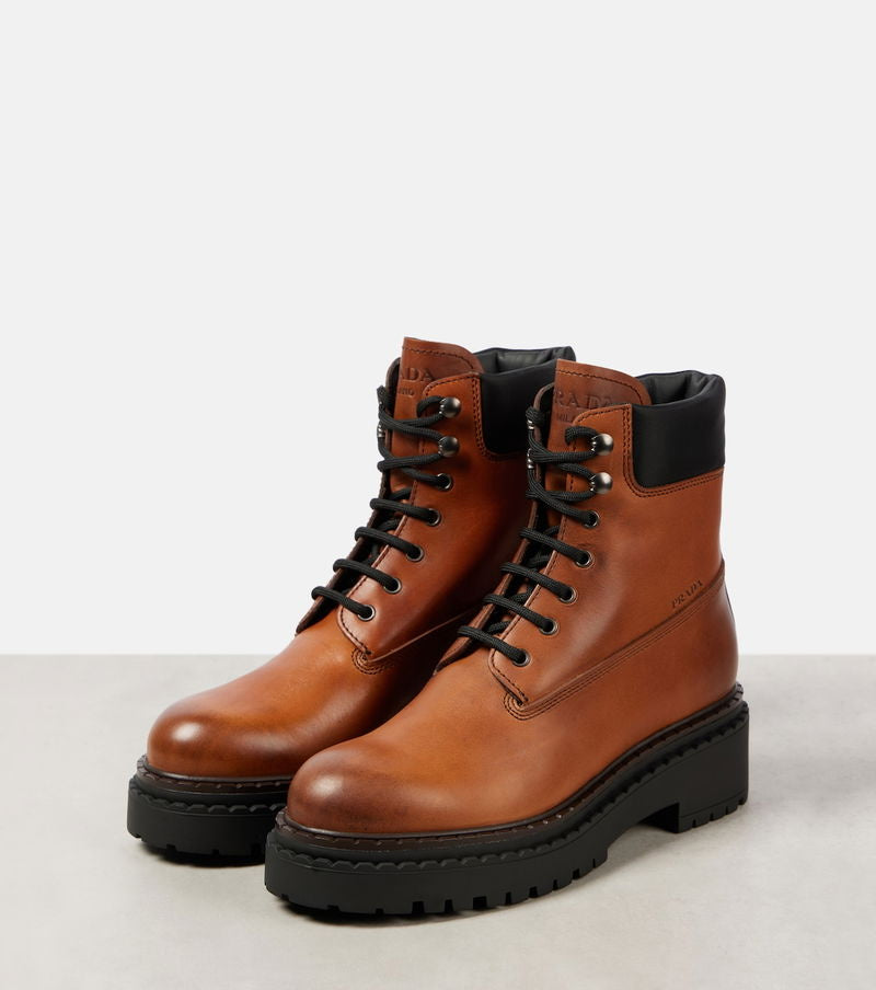 Prada Re-Nylon and Leather Lace-Up Boots