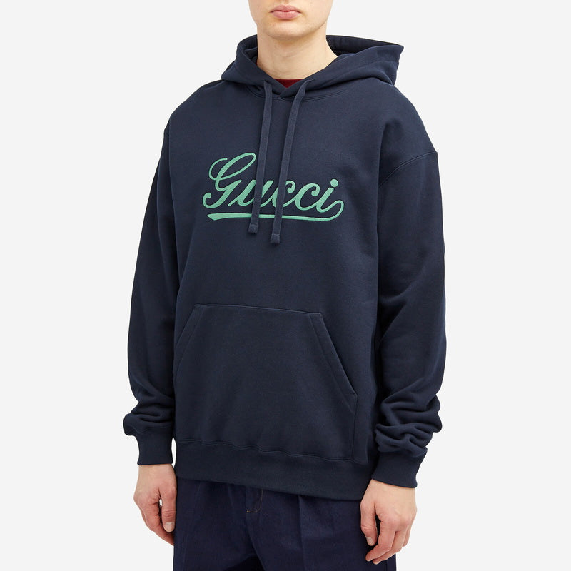 Gucci Script Logo Hoodie — Navy