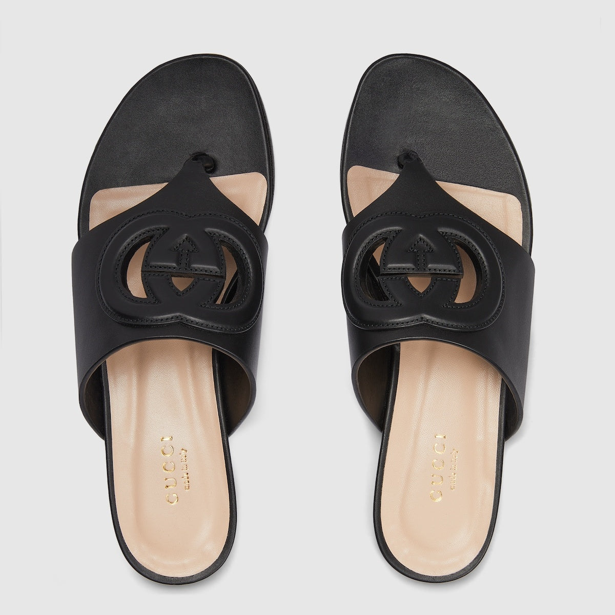 Gucci Cut GG Leather Flat Thong Sandals