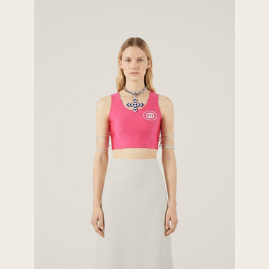 Gucci Interlocking G Jersey Crop Top front model view