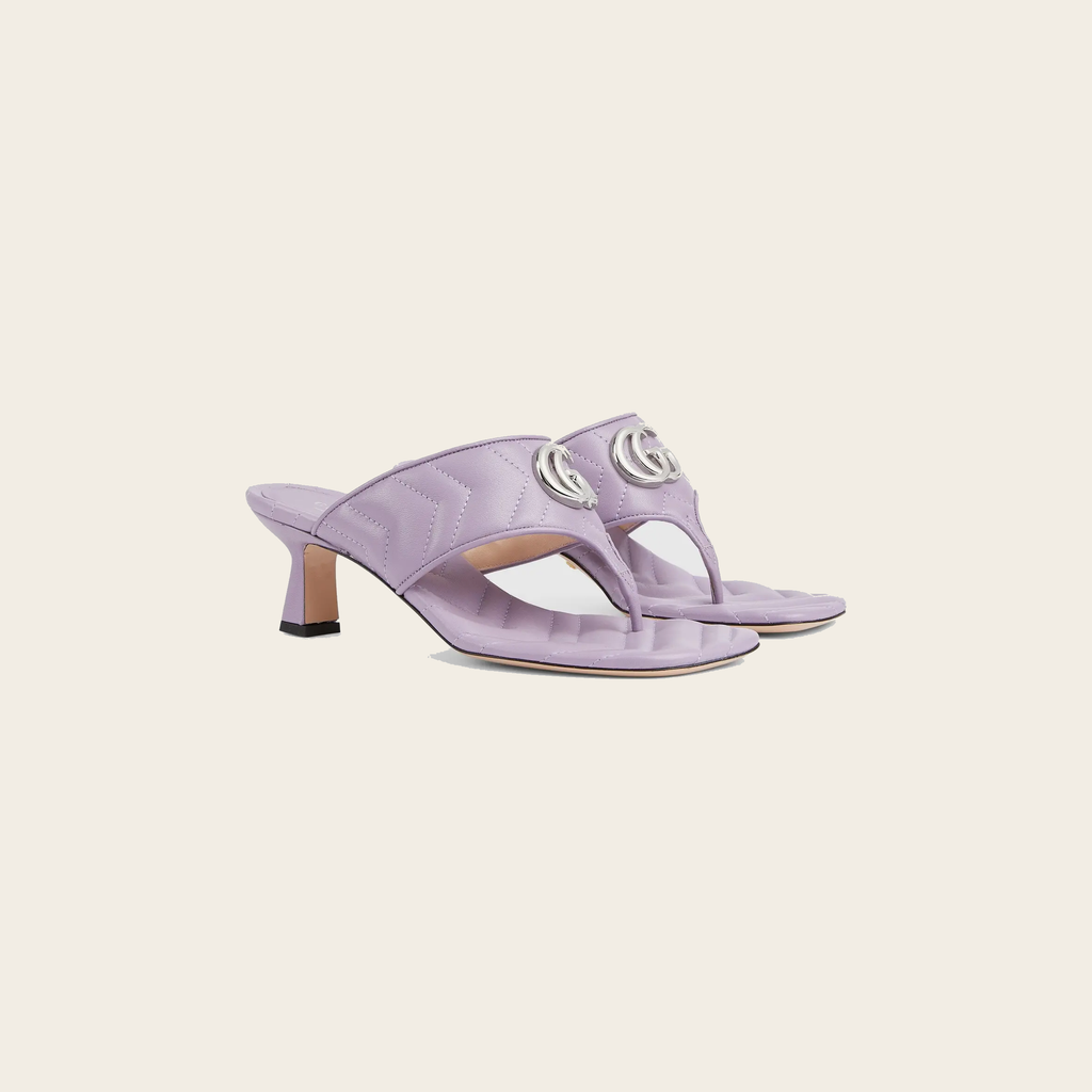 Gucci Heeled Double G Thong Sandals — Lilac