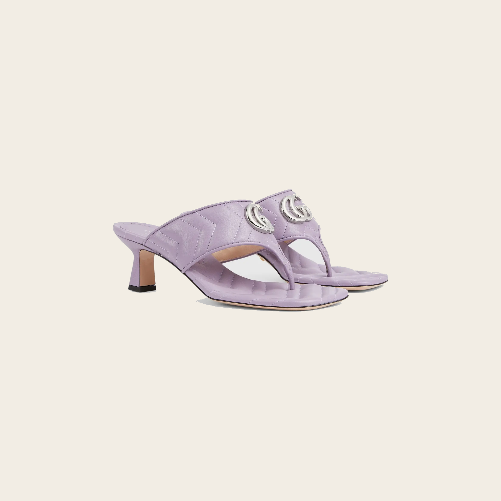 Gucci Heeled Double G Thong Sandals — Lilac