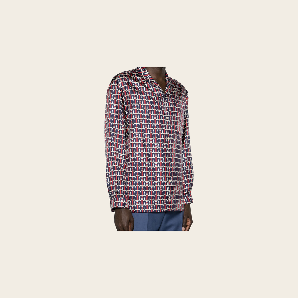 Gucci Horsebit-Print Silk Shirt
